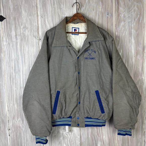 VTG Rennoc Corduroy Varsity Jacket Embroidered Gray XL 48 1988 Champs Shaft Club